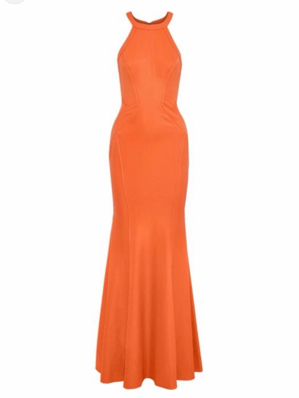 ZAC POSEN Bright Bold Citrus Orange Halter Mermaid Evening Dress Gown Size 6